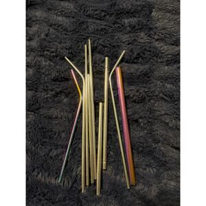 Reusable Metal Straw Set – 9 Piece Bundle Stainless Steel Mixed Styles NWOT